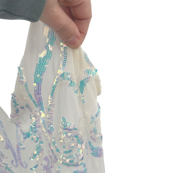 Y2K Iridescent Sequin Bodycon Mini Dress S Open Back Strappy Fairy Windsor - Picture 7 of 10